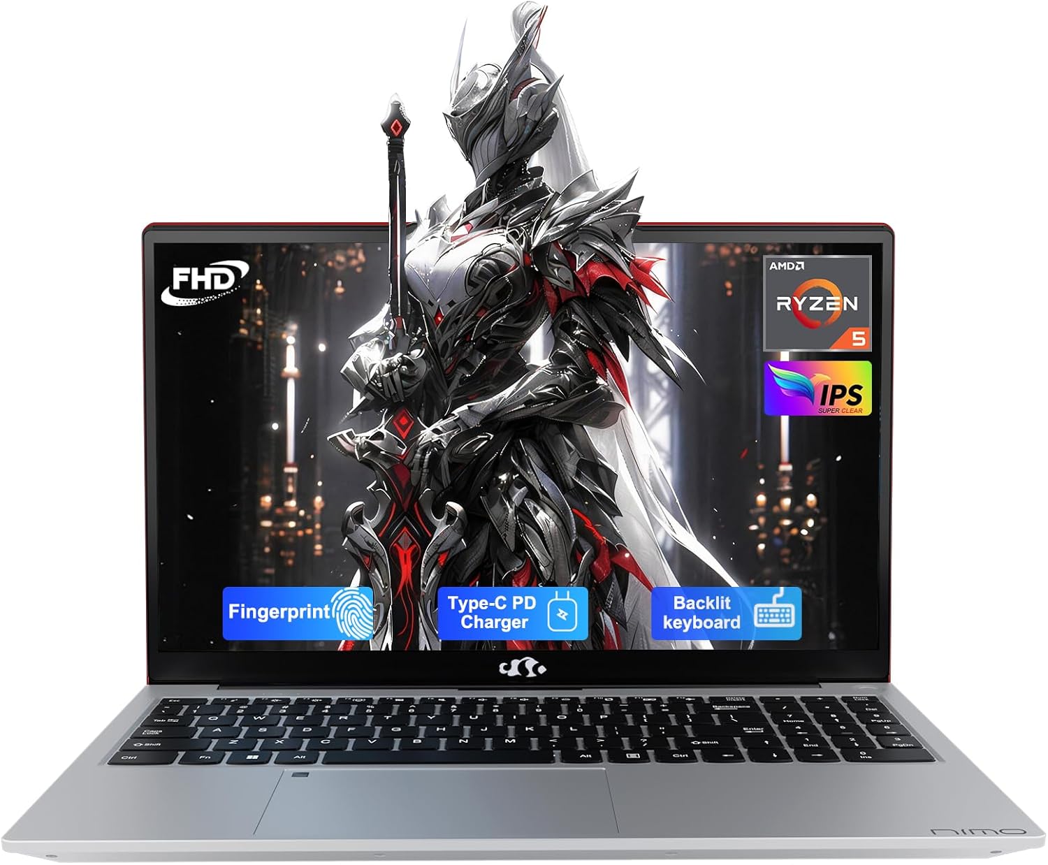NIMO 15.6" Laptop: Power & Reliability for Student & Office, AMD Ryzen 5 (Up to 3.7GHz), 16GB RAM 256GB SSD, Fast 65W Type-C Charging, Fingerprint, Backlit KB, 2-Year Warranty for Peace of Mind