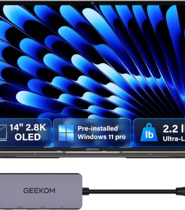 GEEKOM GeekBook X14 Pro Laptop, 2.2lbs Ultra Thin 14" 2.8K OLED Laptop Computer, Ultra 9 185H, 32GB LPDDR5x 7500MHz RAM 1TB SSD, Up to 16 Hour, 2X USB4, Fingerprint, Hub, Copilot, Windows 11 Pro