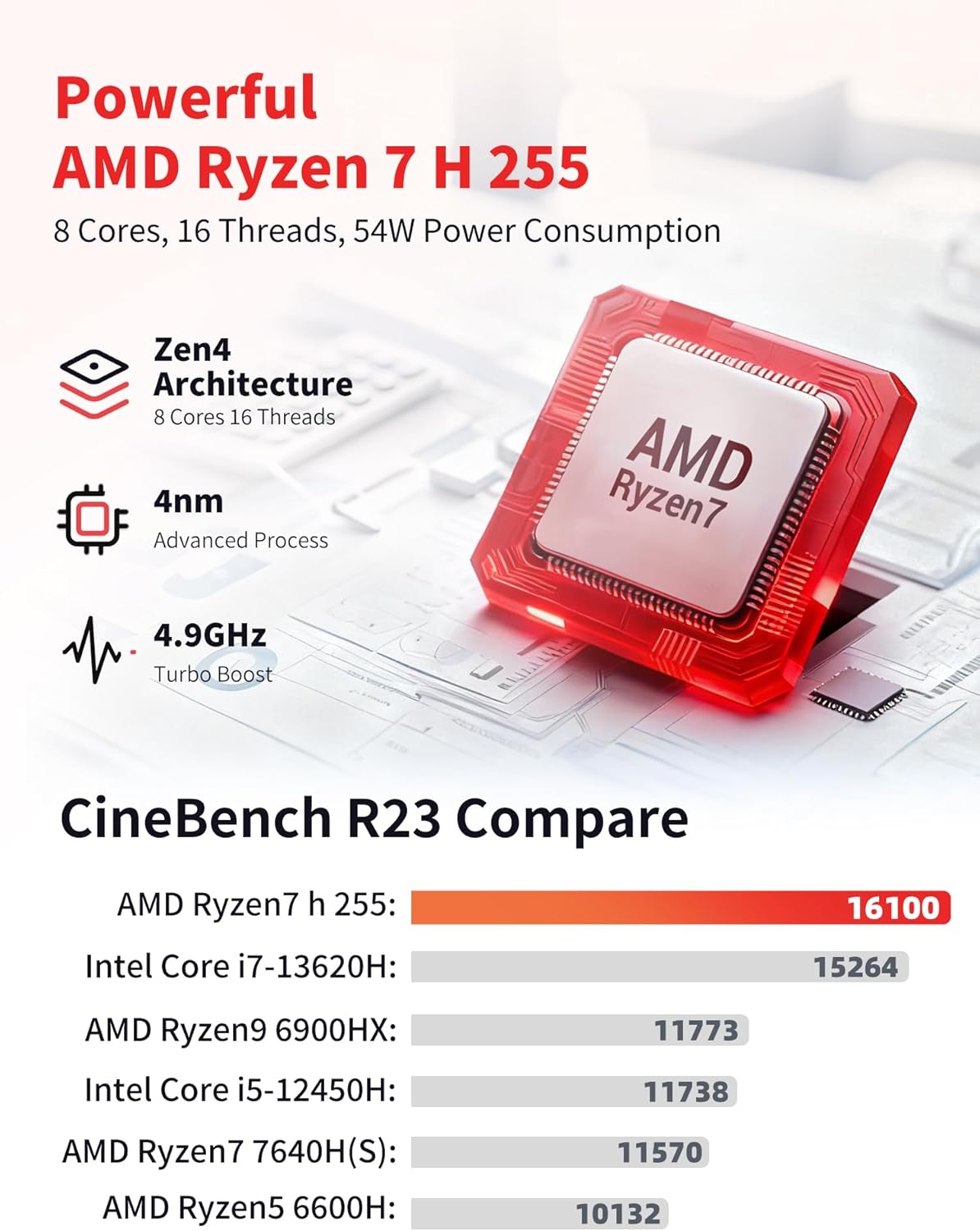 Laptop Computer Ultrabook, 16in Quad HD, 4.9GHz AMD Ryzen H 255, Radeon 780M Graphics, DDR5 5600MHz RAM, M.2 PCIe SSD, TF Card Slot, Portable Gaming/School/Business Notebook Computer【U6B】 - Image 4