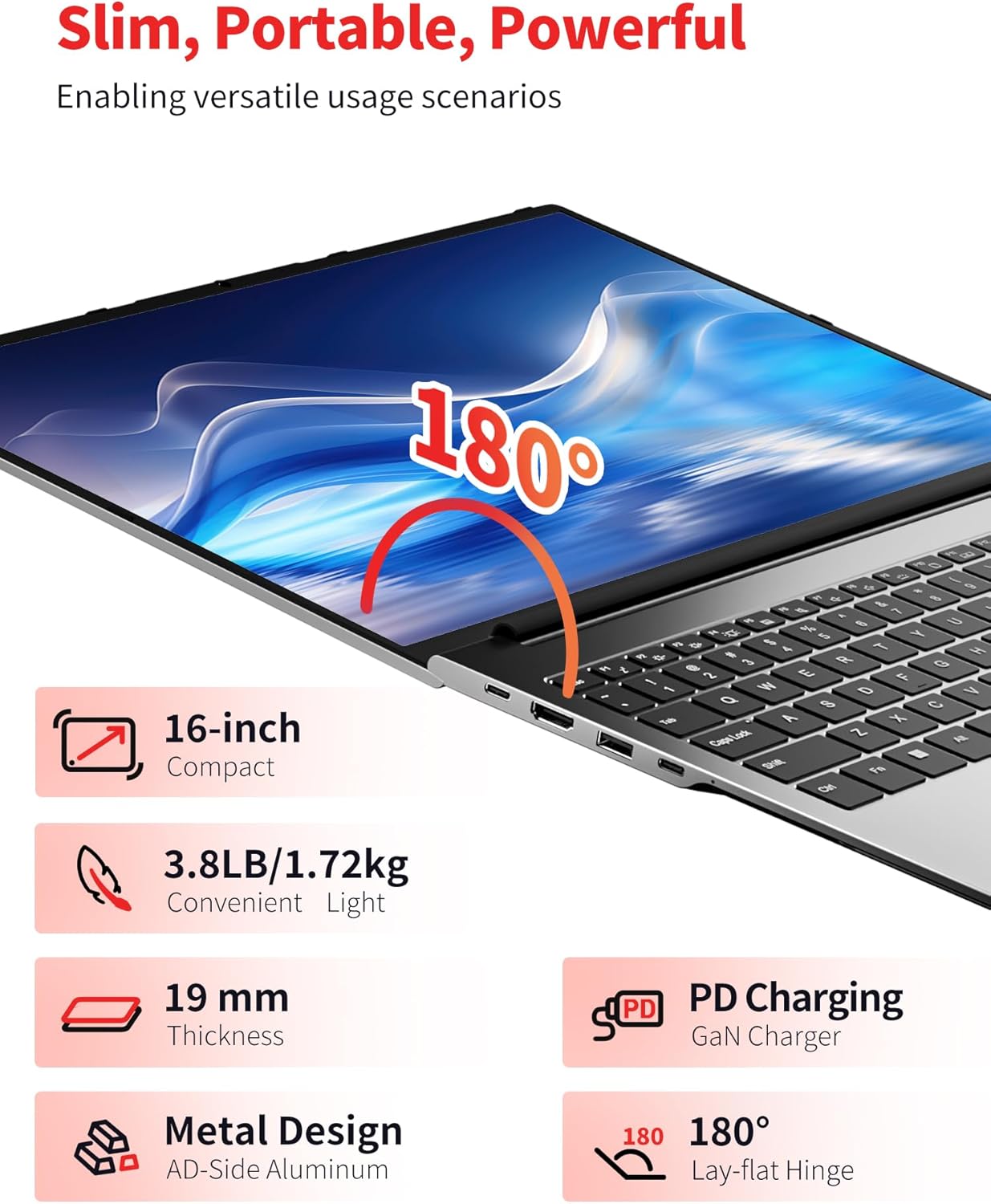 Laptop Computer Ultrabook, 16in Quad HD, 4.9GHz AMD Ryzen H 255, Radeon 780M Graphics, DDR5 5600MHz RAM, M.2 PCIe SSD, TF Card Slot, Portable Gaming/School/Business Notebook Computer【U6B】 - Image 6