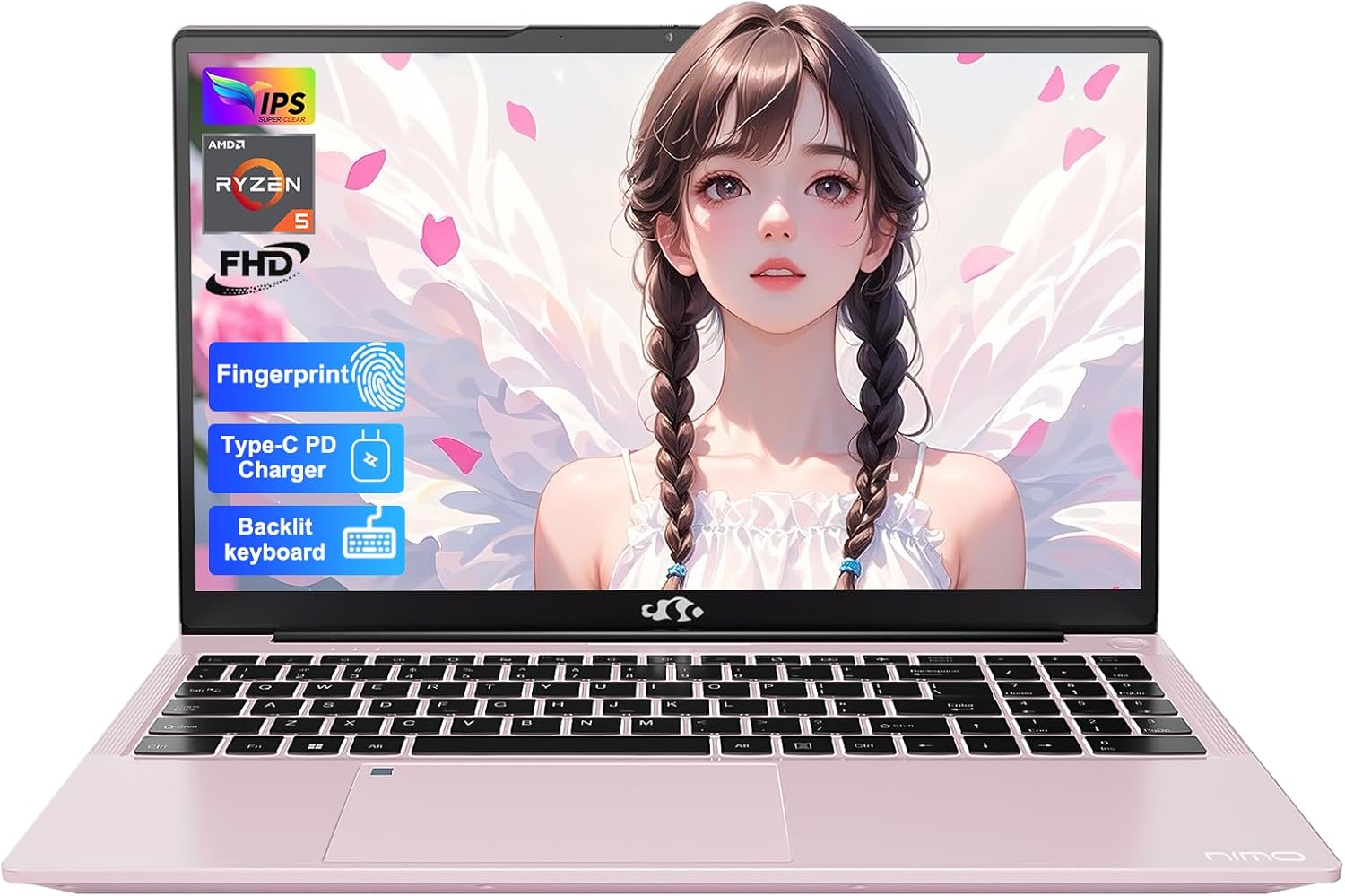NIMO 15.6'' FHD IPS Student-Laptop-Computer - 16GB RAM 512GB SSD, AMD Ryzen 5(Beat i5-1135G7, 4 Cores Up to 3.7GHz), 65W Type-C, 2 Years Warranty, Fingerprint, Backlit Keyboard, Wi-Fi 5, BT5.2