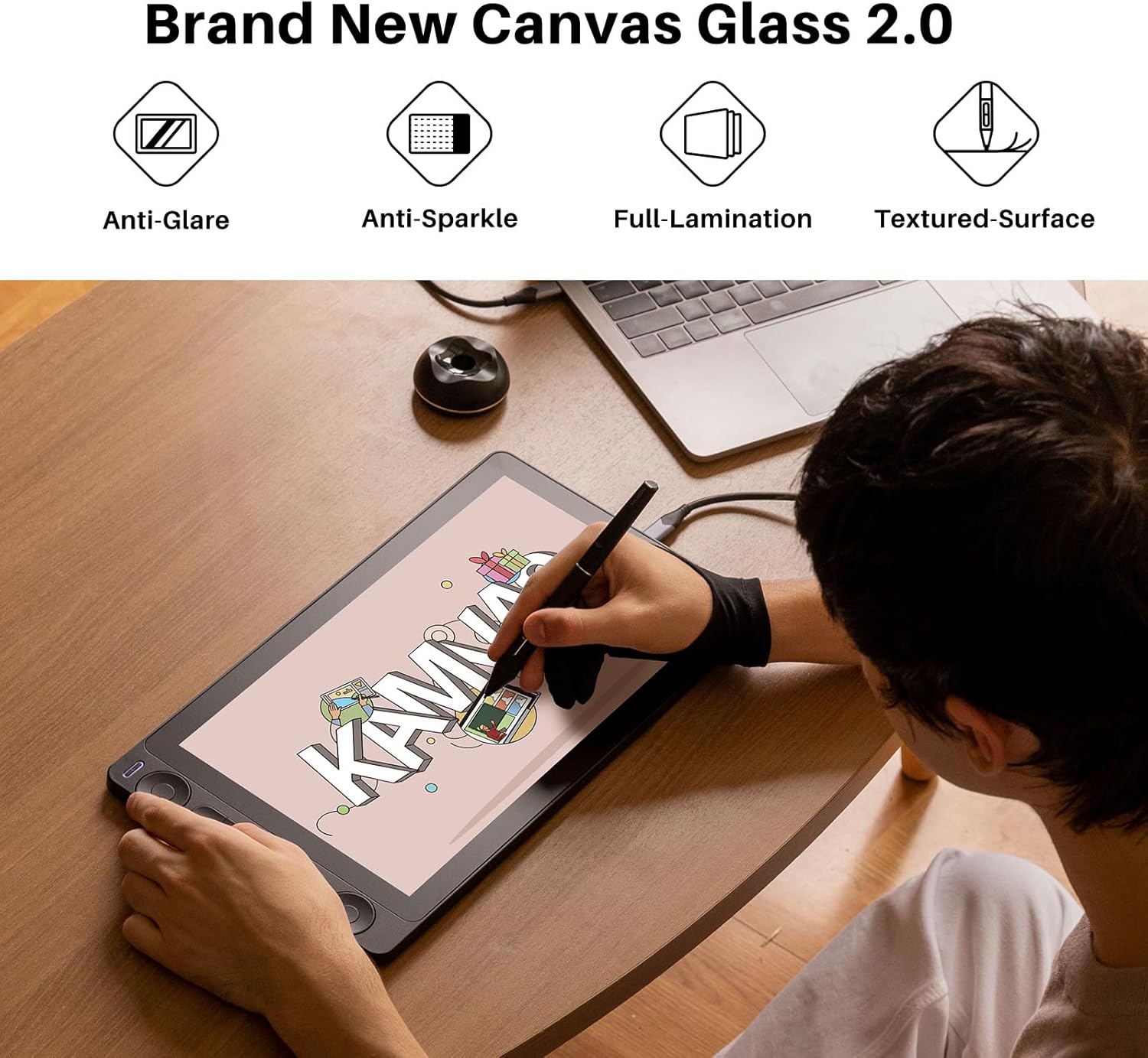 HUION Kamvas 13 (Gen 3) Drawing Tablet with Screen, 13.3-inch Full-Laminated Art Tablet with Anti-Sparkle Canvas Glass, 99% sRGB, PenTech 4.0, 16384 Pen Pressure, Dual Dials for Digital Art, Black - Image 2