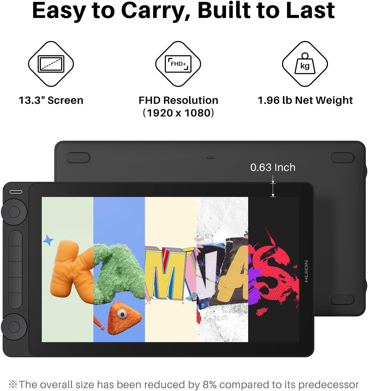HUION Kamvas 13 (Gen 3) Drawing Tablet with Screen, 13.3-inch Full-Laminated Art Tablet with Anti-Sparkle Canvas Glass, 99% sRGB, PenTech 4.0, 16384 Pen Pressure, Dual Dials for Digital Art, Black - Image 6