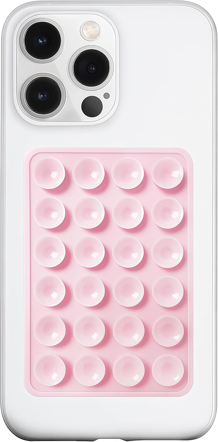 LvShuLiangPin Anteel Silicone Suction Phone Case Mount, Silicon Adhesive Phone Accessory for Smartphones, Hands-Free Mirror Shower Phone Holder for Selfies, Tiktok Videos (Light Pink)