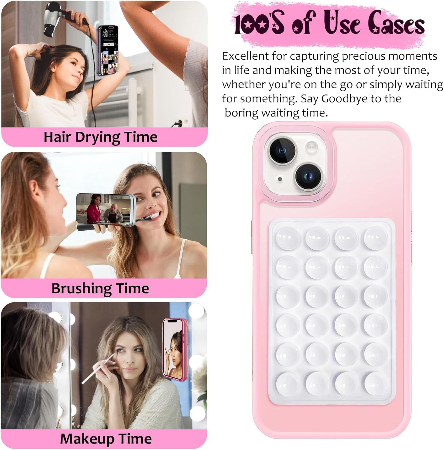 LvShuLiangPin Anteel Silicone Suction Phone Case Mount, Silicon Adhesive Phone Accessory for Smartphones, Hands-Free Mirror Shower Phone Holder for Selfies, Tiktok Videos (Light Pink) - Image 2