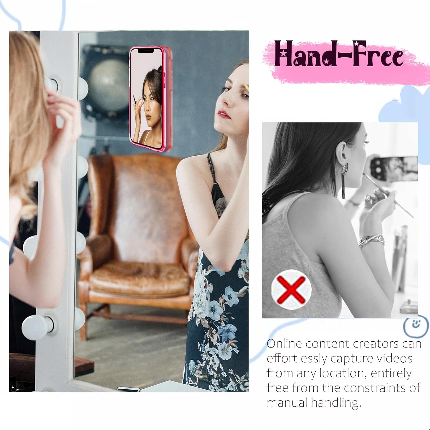 LvShuLiangPin Anteel Silicone Suction Phone Case Mount, Silicon Adhesive Phone Accessory for Smartphones, Hands-Free Mirror Shower Phone Holder for Selfies, Tiktok Videos (Light Pink) - Image 4