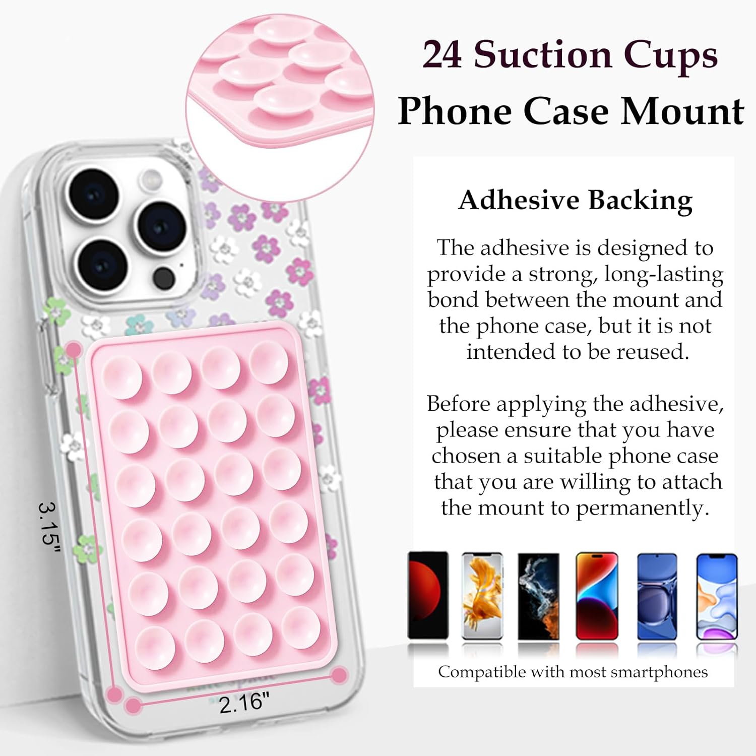 LvShuLiangPin Anteel Silicone Suction Phone Case Mount, Silicon Adhesive Phone Accessory for Smartphones, Hands-Free Mirror Shower Phone Holder for Selfies, Tiktok Videos (Light Pink) - Image 5